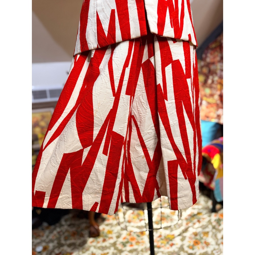 Vintage Red White Geometric Abstract Mod Skirt Suit Set Talon Zipper 60s - Picture 3 of 15